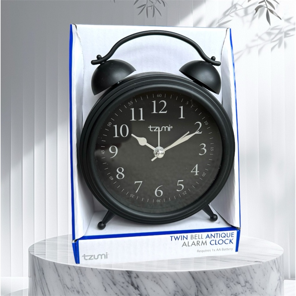 Tzumi Twin Bell Antique Alarm Clock - Vintage Retro - Classic Two Bells